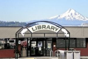 exterior of library with mountain in the foreground